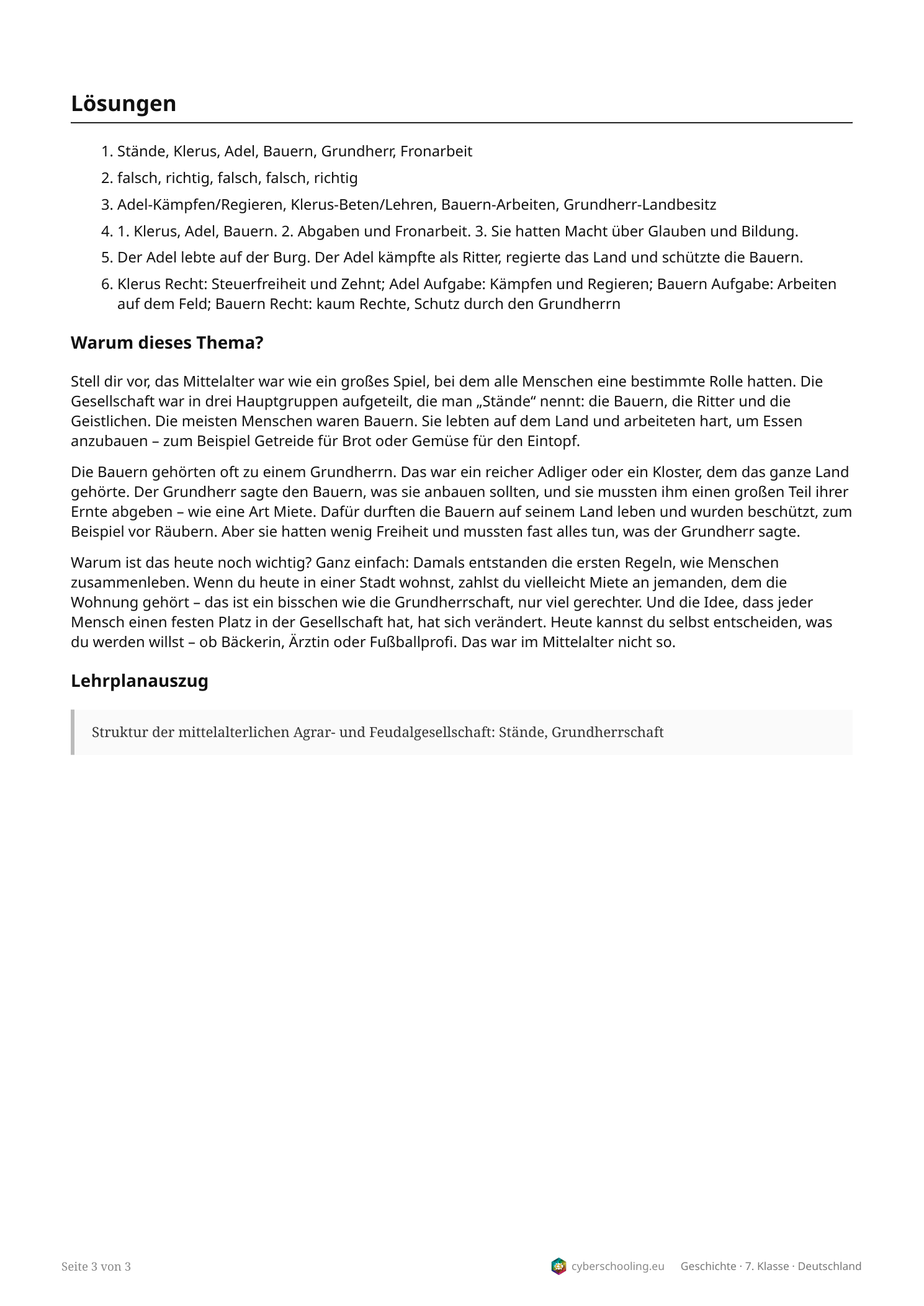 Beispielseite mit Lösungen und Kontext